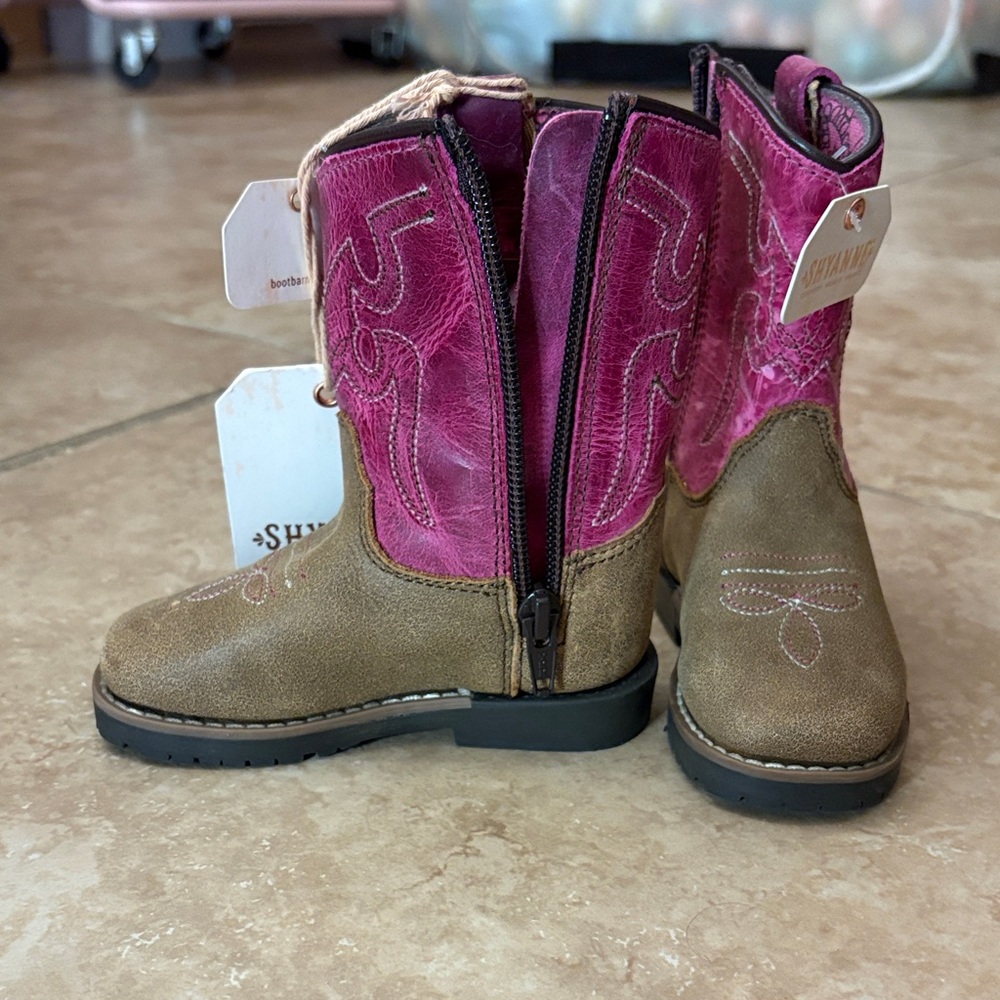 Shyanne Kids' Fuchsia and Tan Western Cowboy Boots - Picture 5 of 11